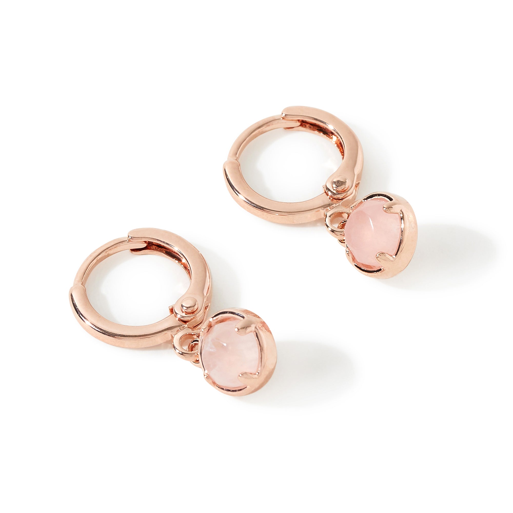 Real Gold Plated Rose Quartz Halo Drop Huggie Hoop Earring For Women By Accessorize London