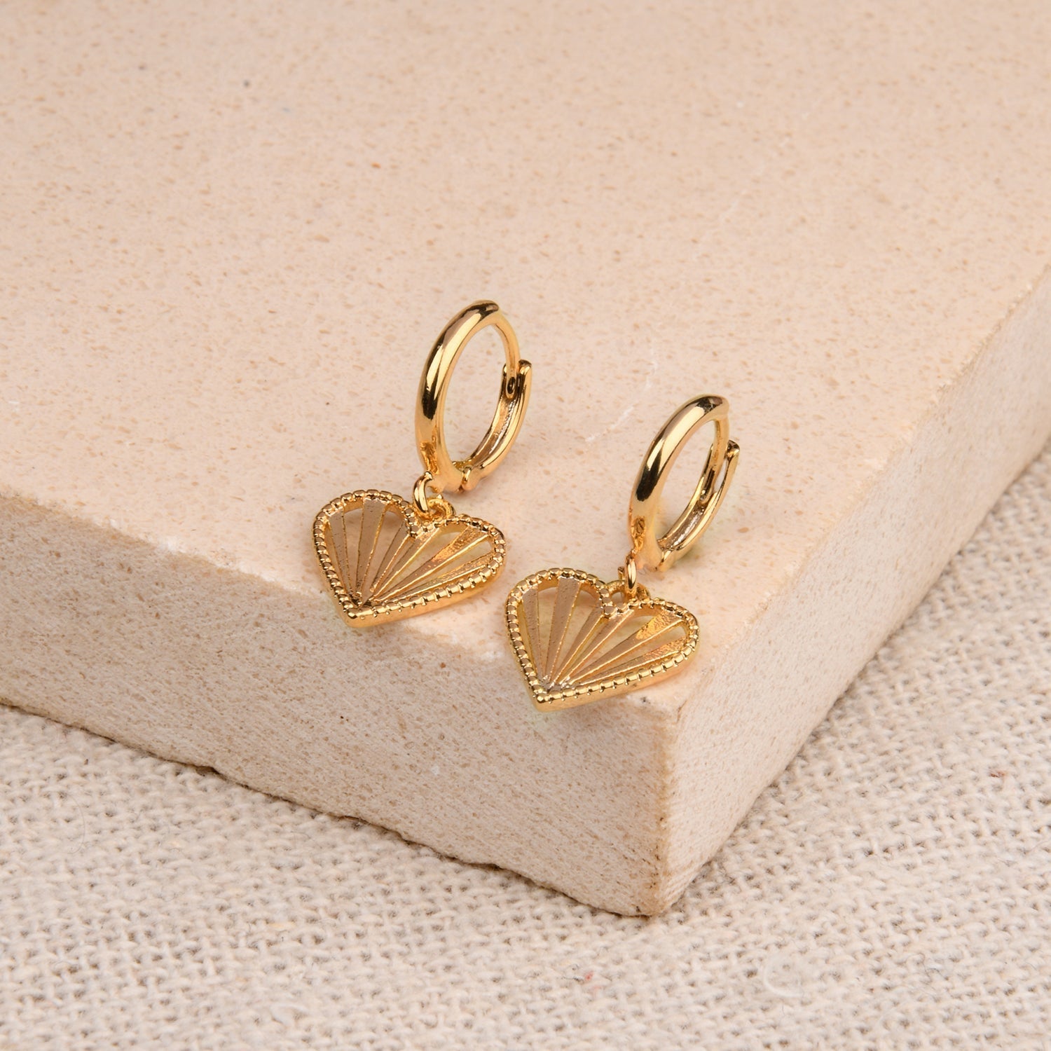 Real Gold Plated Heart Sunray Drop Huggie Earrings For Women By Accessorize London