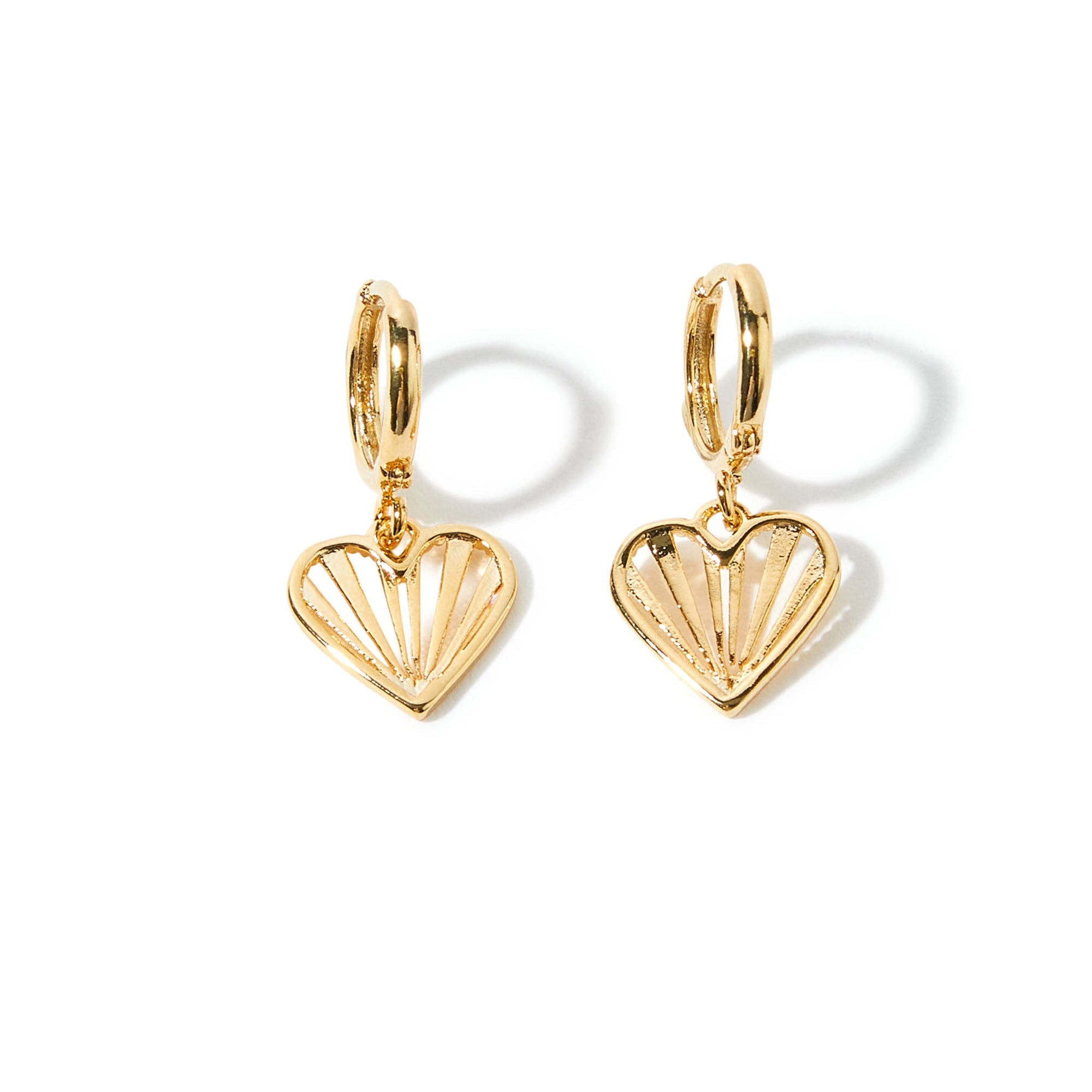 Real Gold Plated Heart Sunray Drop Huggie Earrings For Women By Accessorize London