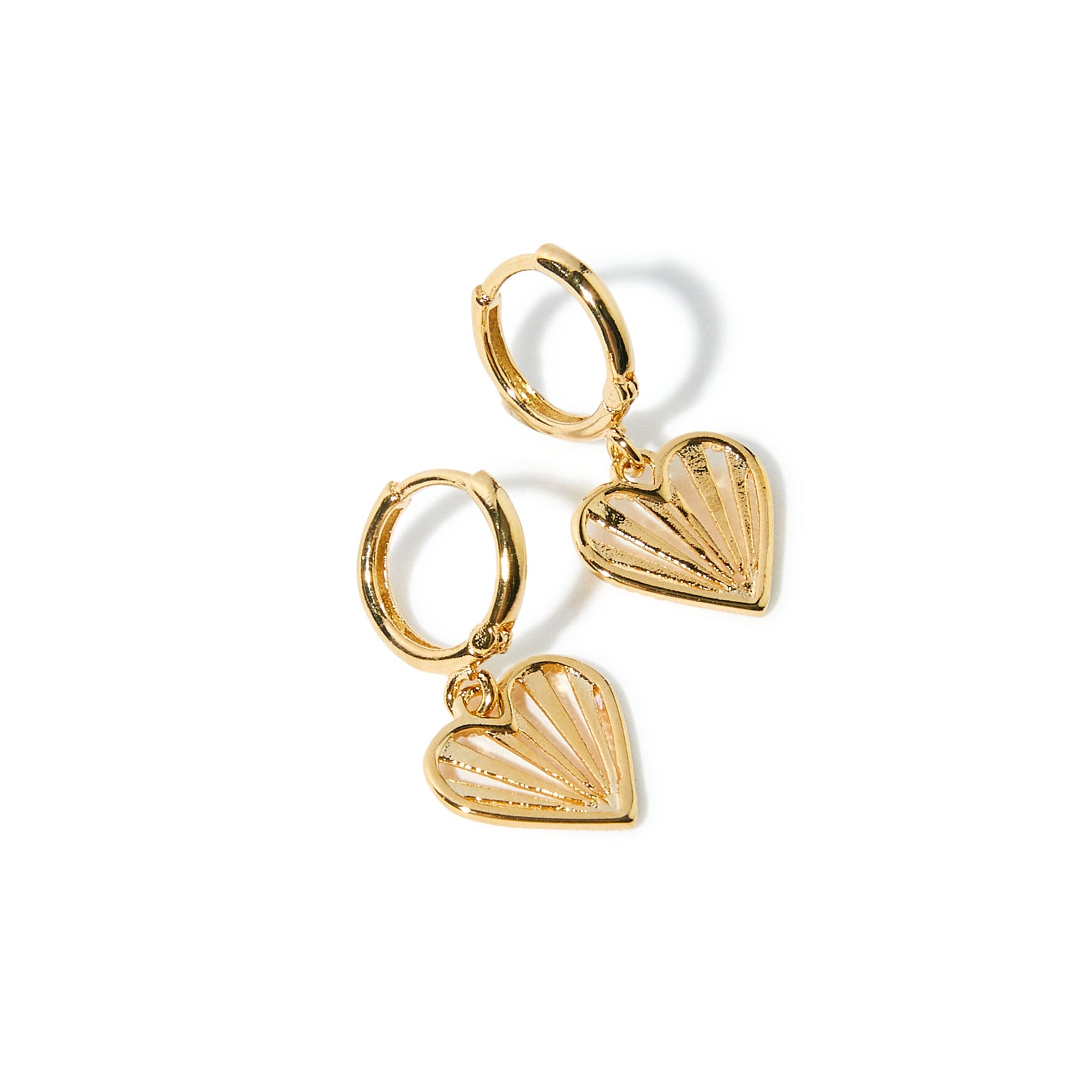 Real Gold Plated Heart Sunray Drop Huggie Earrings For Women By Accessorize London