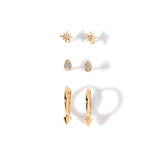 Real Gold Plated Set of 3 Stud And Hoop Earring Set For Women By Accessorize London