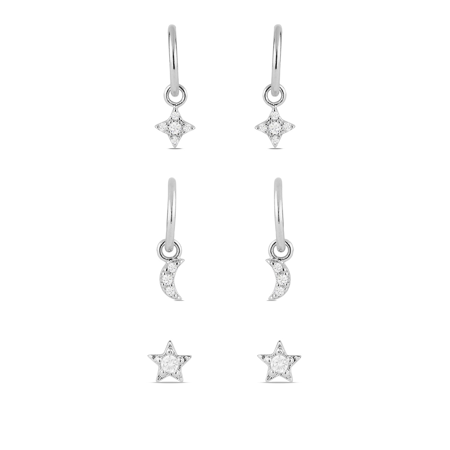 Real Gold Plated Set Of 3 Celestial Hoop & Stud Earring Pack For Women By Accessorize London