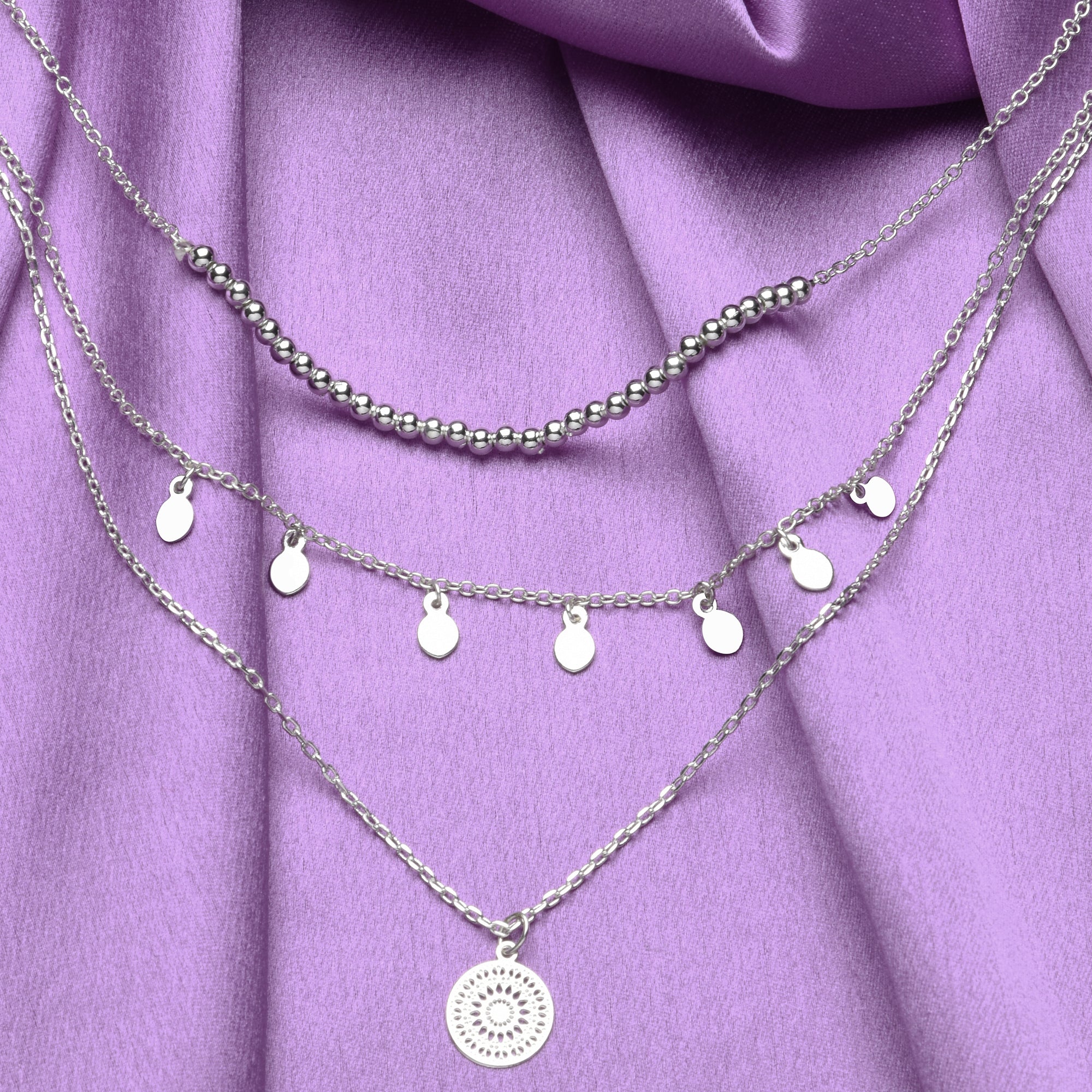 Accessorize London Women's Silver Set of 3 Drops & Filigree Multirow Necklace