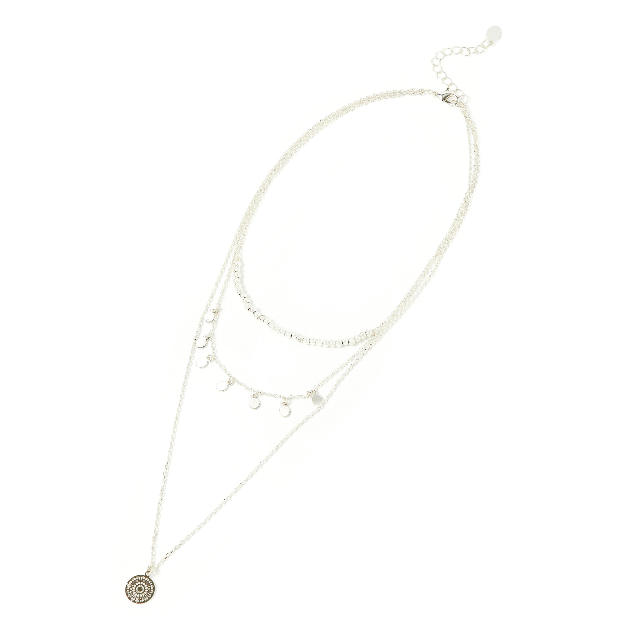 Accessorize London Women's Silver Set of 3 Drops & Filigree Multirow Necklace