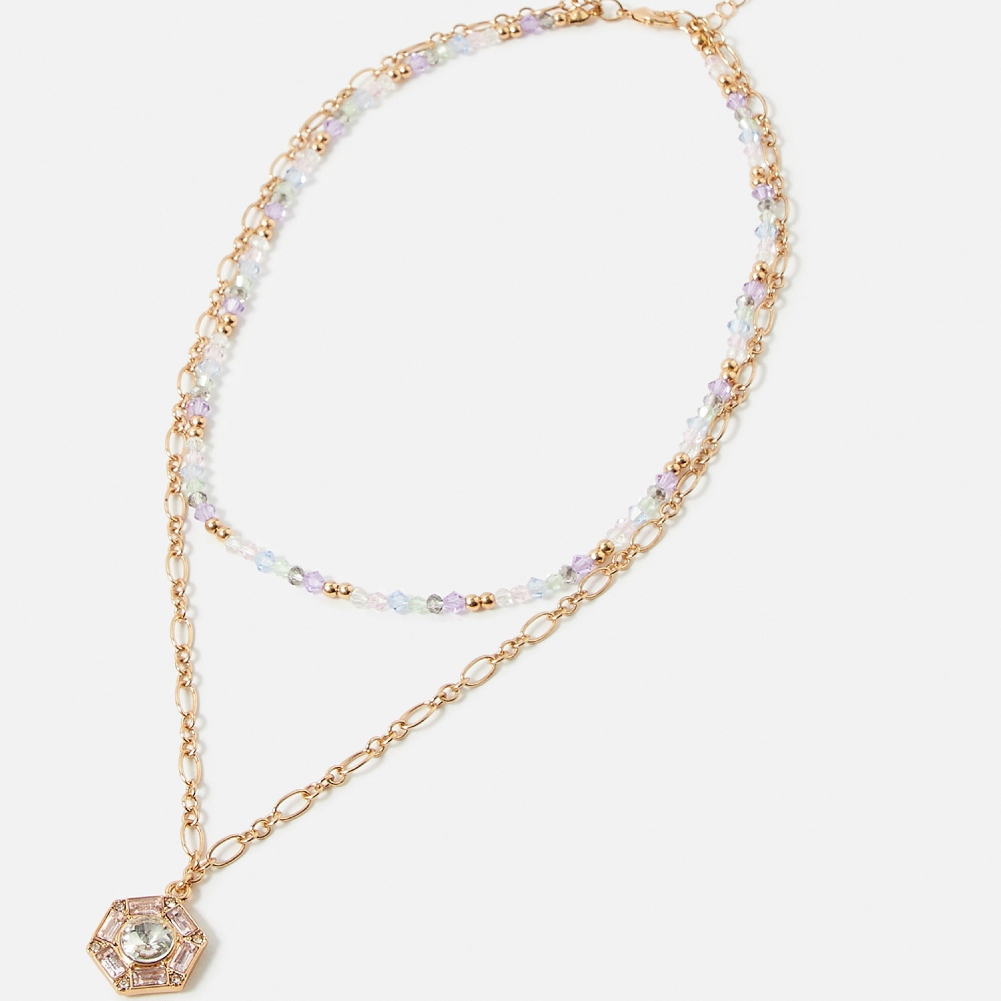 Accessorize London Women's Pastel Pop set of 2 Facet Beads & Crystal Pendant Necklace - Accessorize India