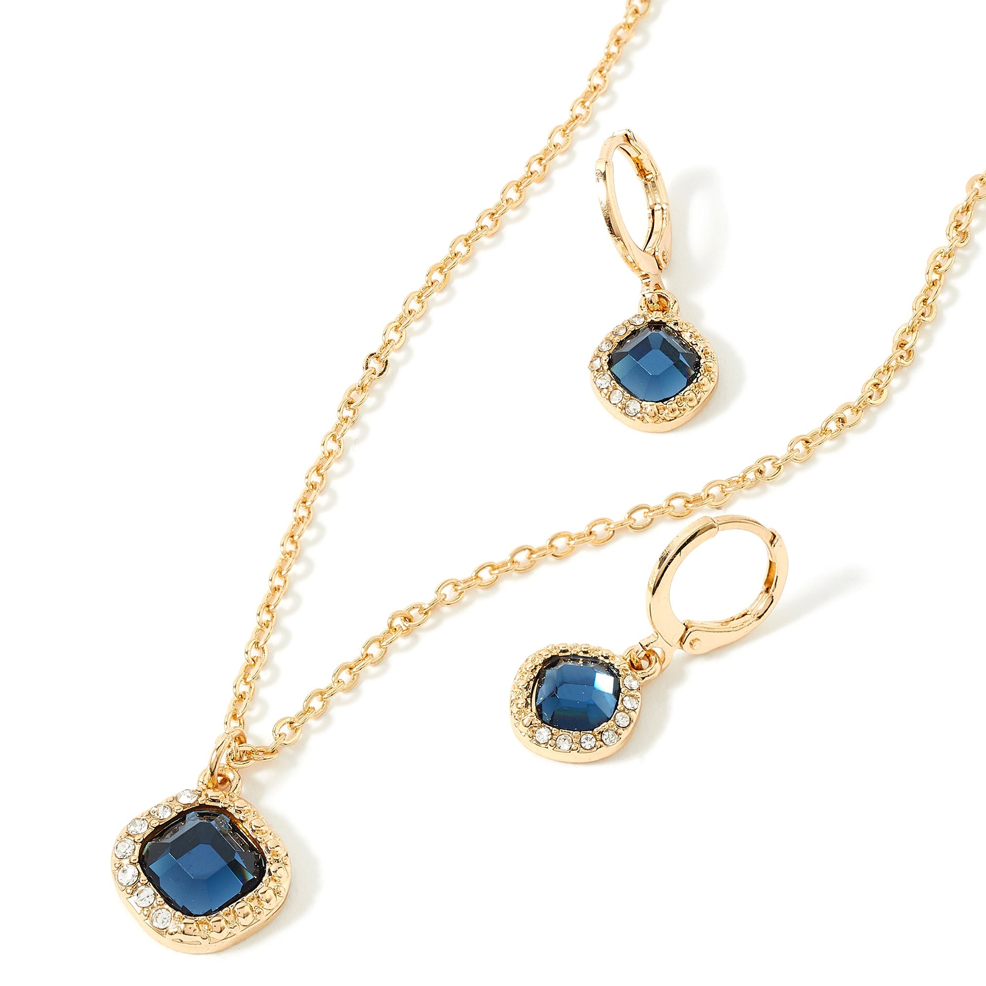 Accessorize London Women'S Blue Stone & Halo Huggie Hoop Earring & Pendant Necklace Pack