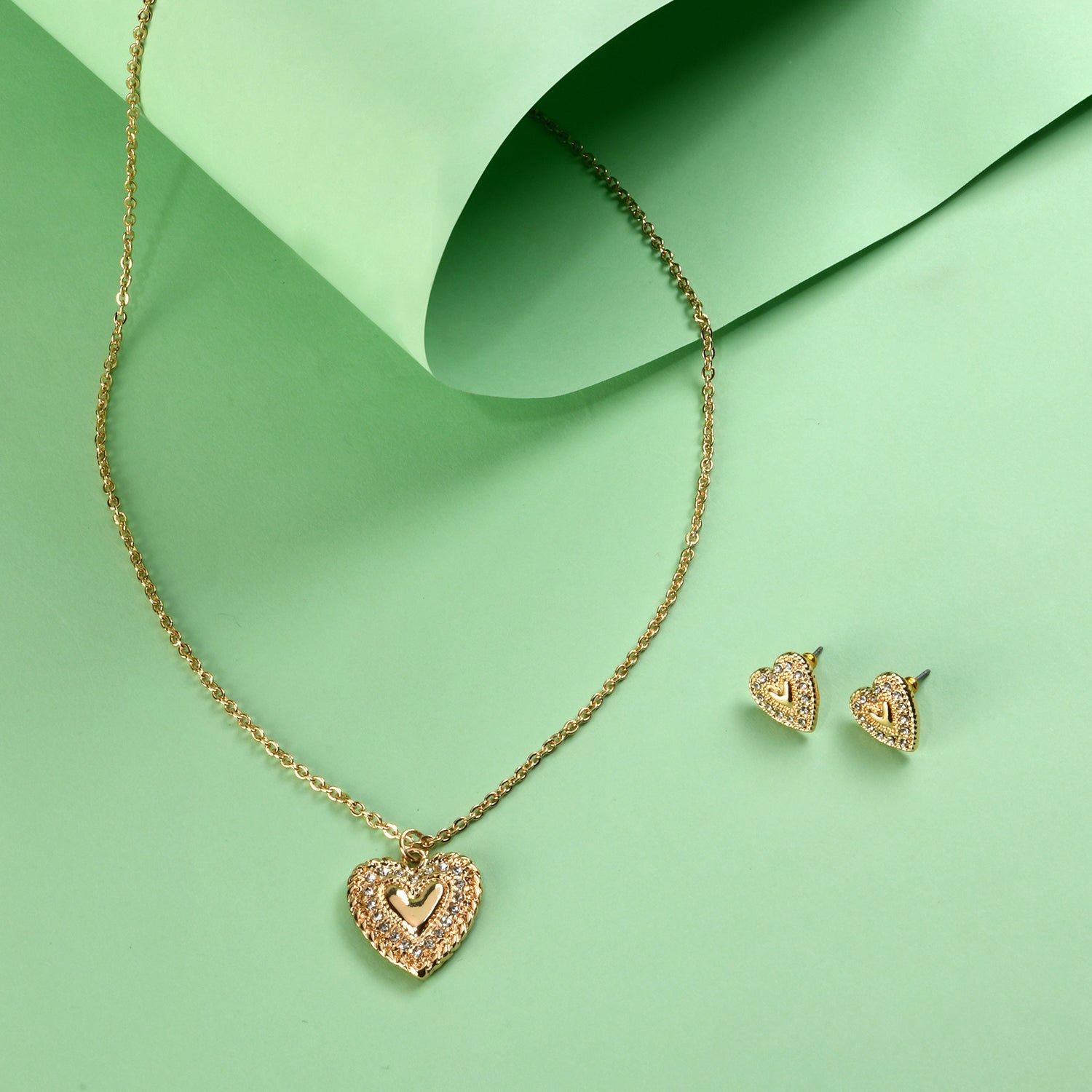 Accessorize London Women'S Gold Heart Pave Pendant & Stud Earring Pack