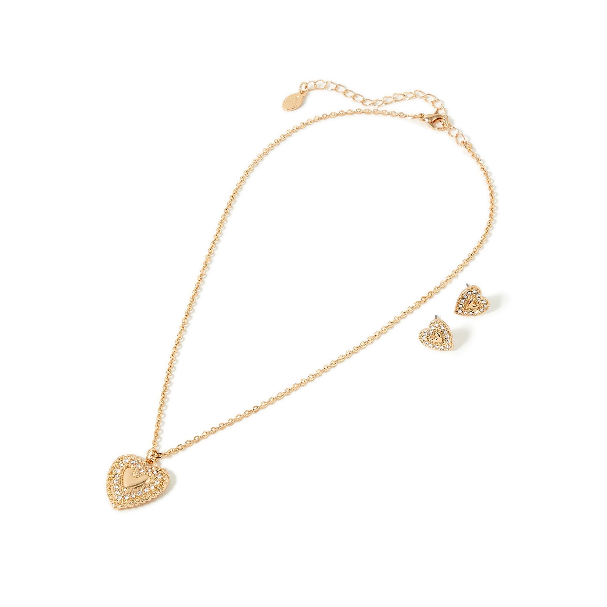 Accessorize London Women'S Gold Heart Pave Pendant & Stud Earring Pack