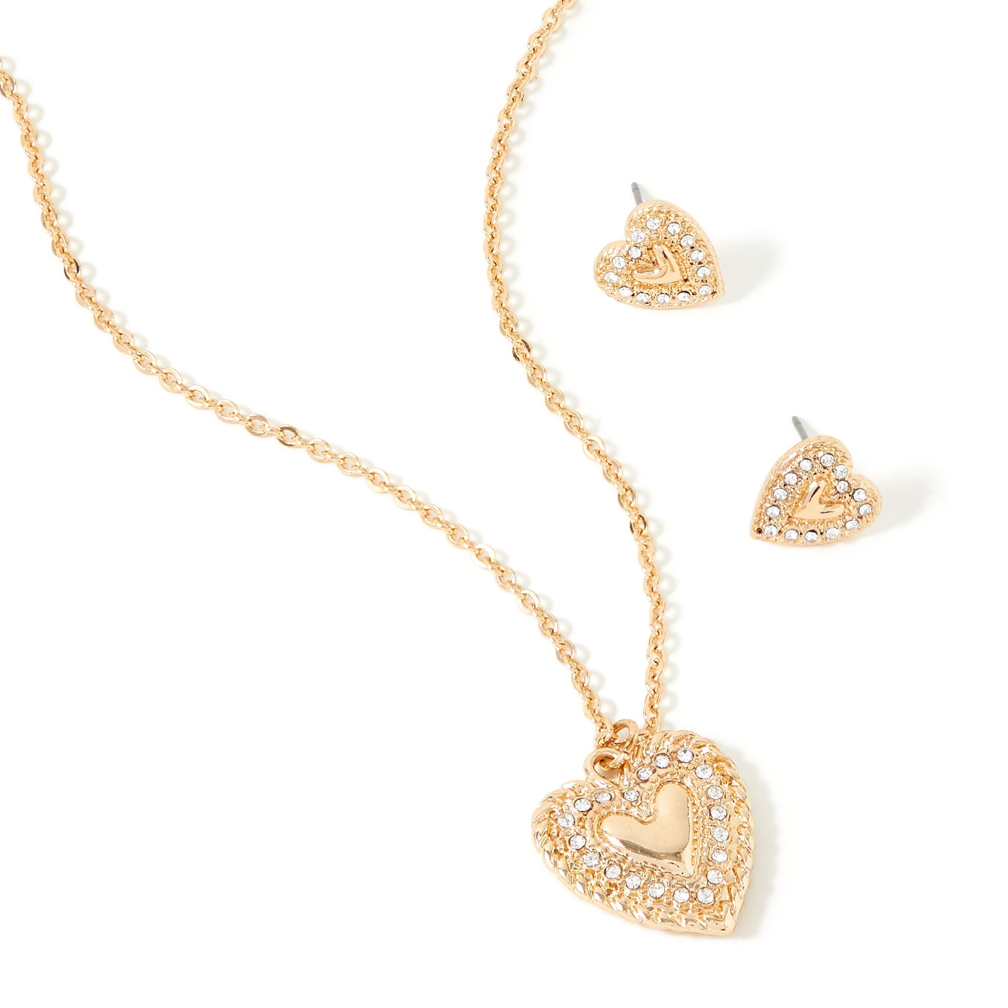 Accessorize London Women'S Gold Heart Pave Pendant & Stud Earring Pack