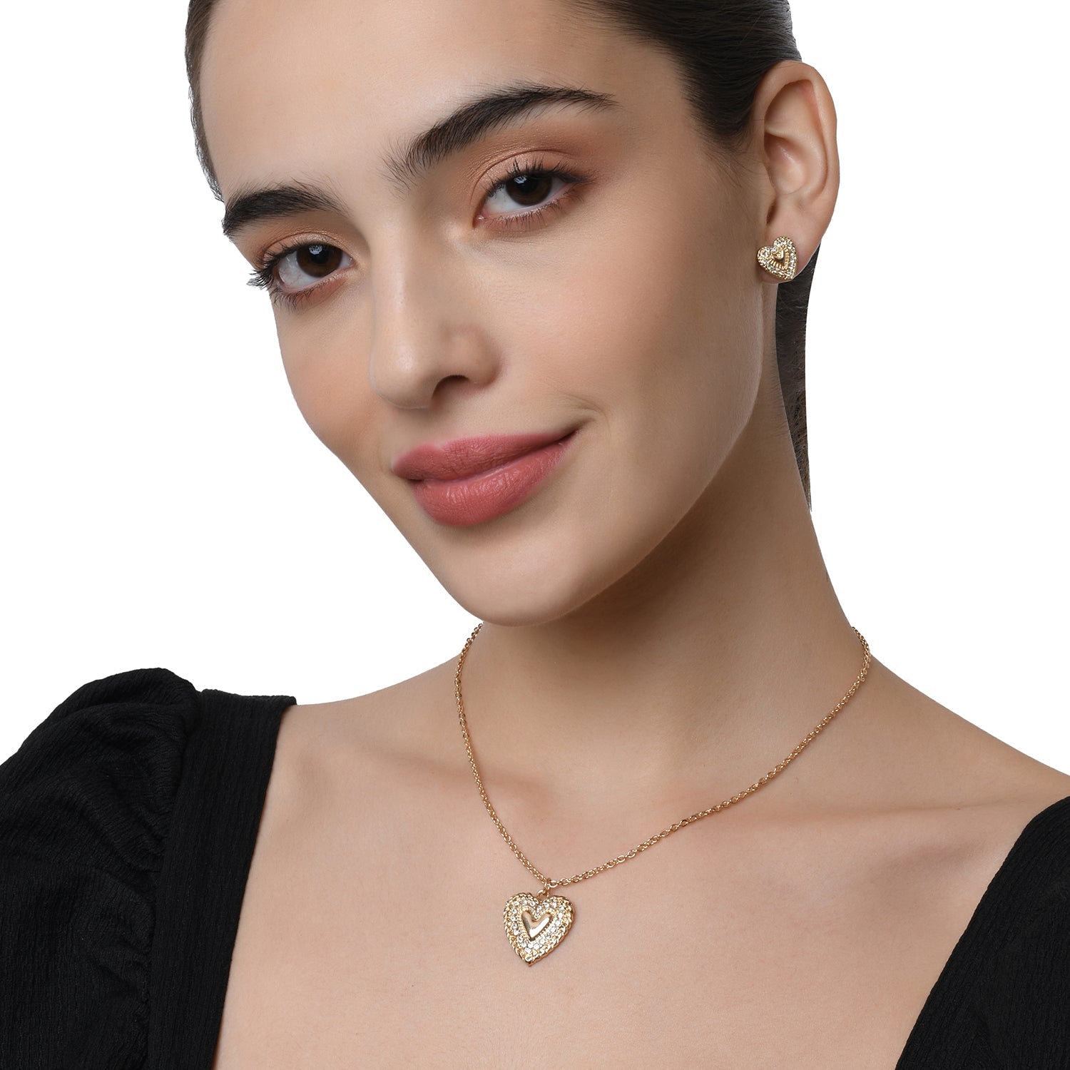 Accessorize London Women'S Gold Heart Pave Pendant & Stud Earring Pack