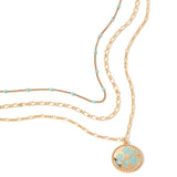 Accessorize London Women's Gold Romantic Ramble Set of 3 Printed Flower Multirow Layered necklace