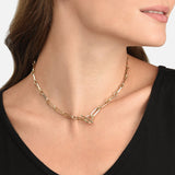 Real Gold Plated Chunky Square Link Chain Tbar Necklace For Women By Accessorize London