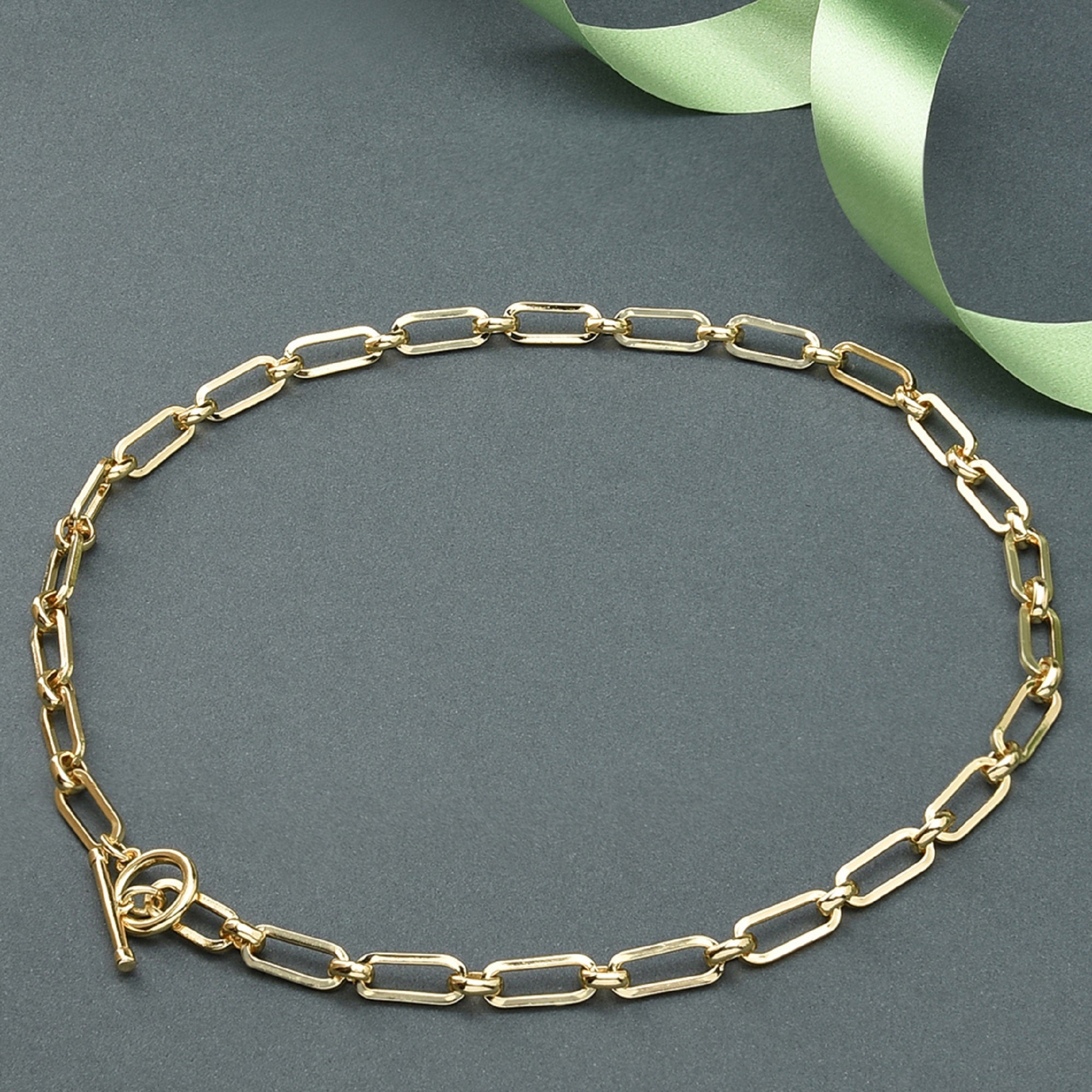 Real Gold Plated Chunky Square Link Chain Tbar Necklace For Women By Accessorize London