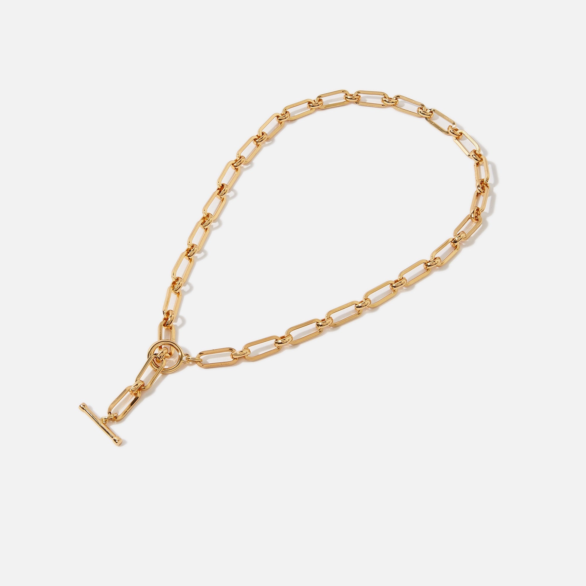 Real Gold Plated Chunky Square Link Chain Tbar Necklace For Women By Accessorize London