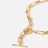 Real Gold Plated Chunky Square Link Chain Tbar Necklace For Women By Accessorize London