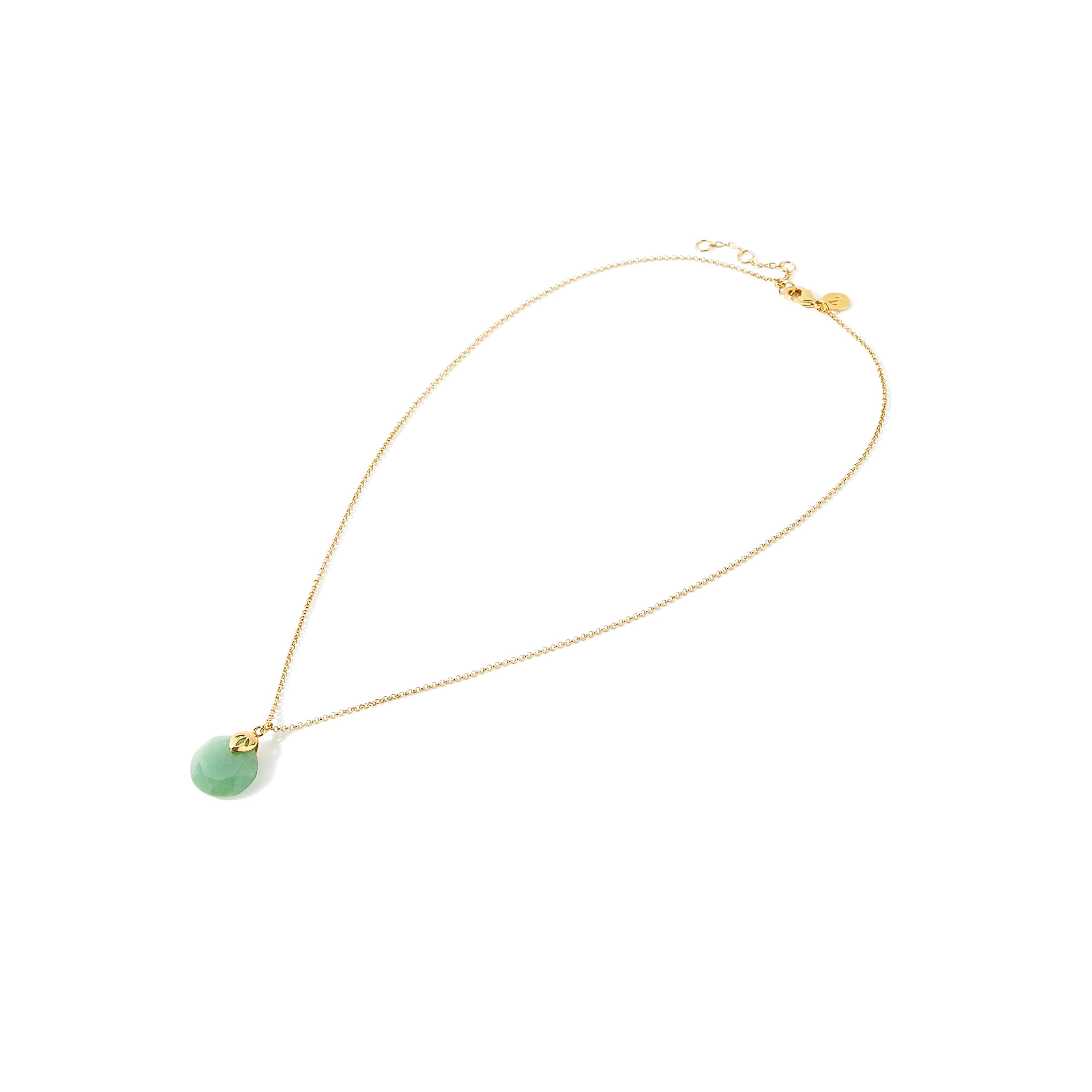 Real Gold Plated Circle Healing Stone Pendant Necklace Aventurine For Women By Accessorize London