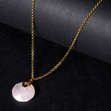 Real Gold Plated Circle Healing Stone Pendant Necklace Rose Quartz For Women