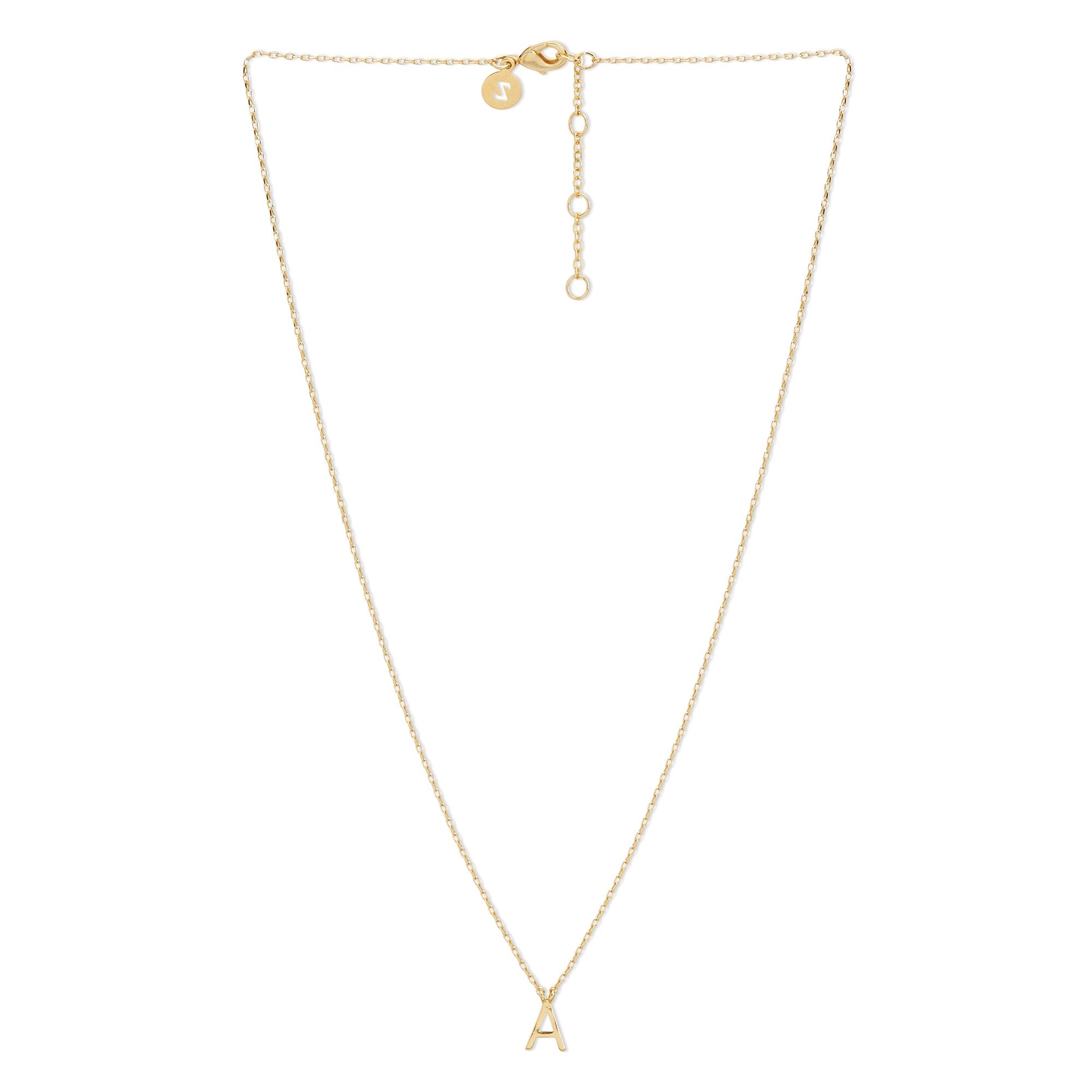 Real Gold Plated Gold Z Linked Initial "A" Pendant Necklace