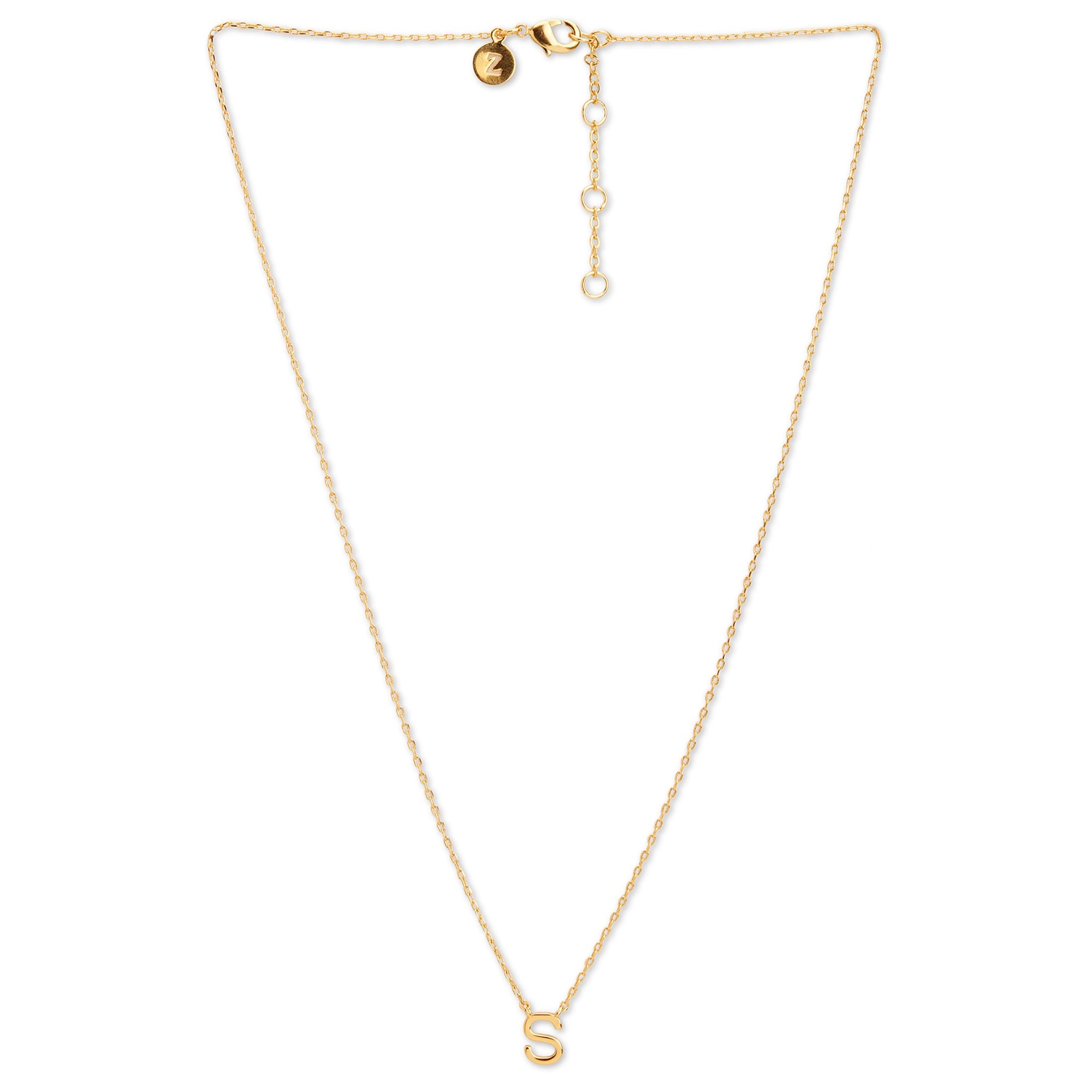 Real Gold Plated Gold Z Linked Initial "S" Pendant Necklace
