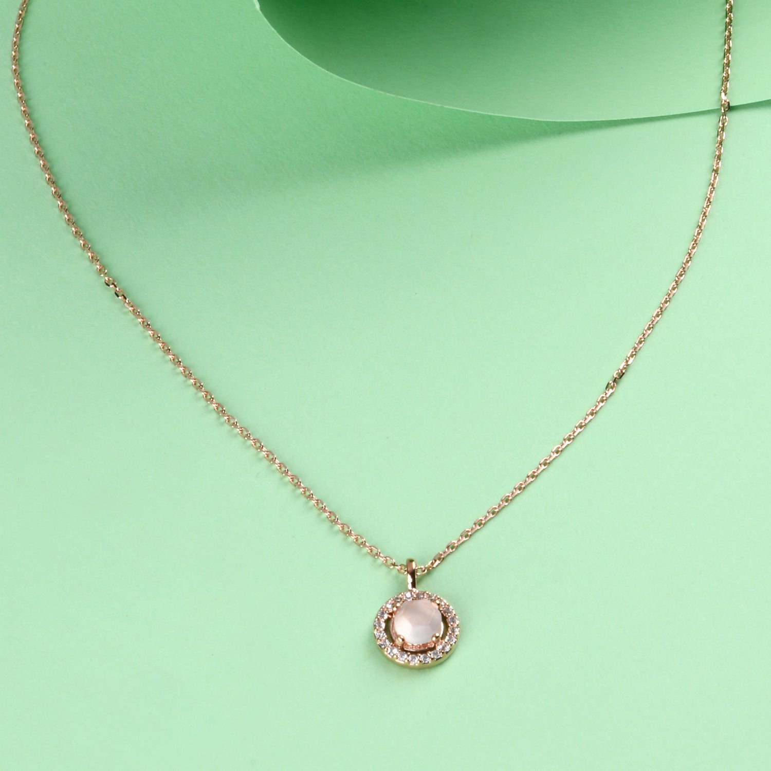 Real Gold Plated Rose Quartz Halo Pendant Necklace For Women By Accessorize London