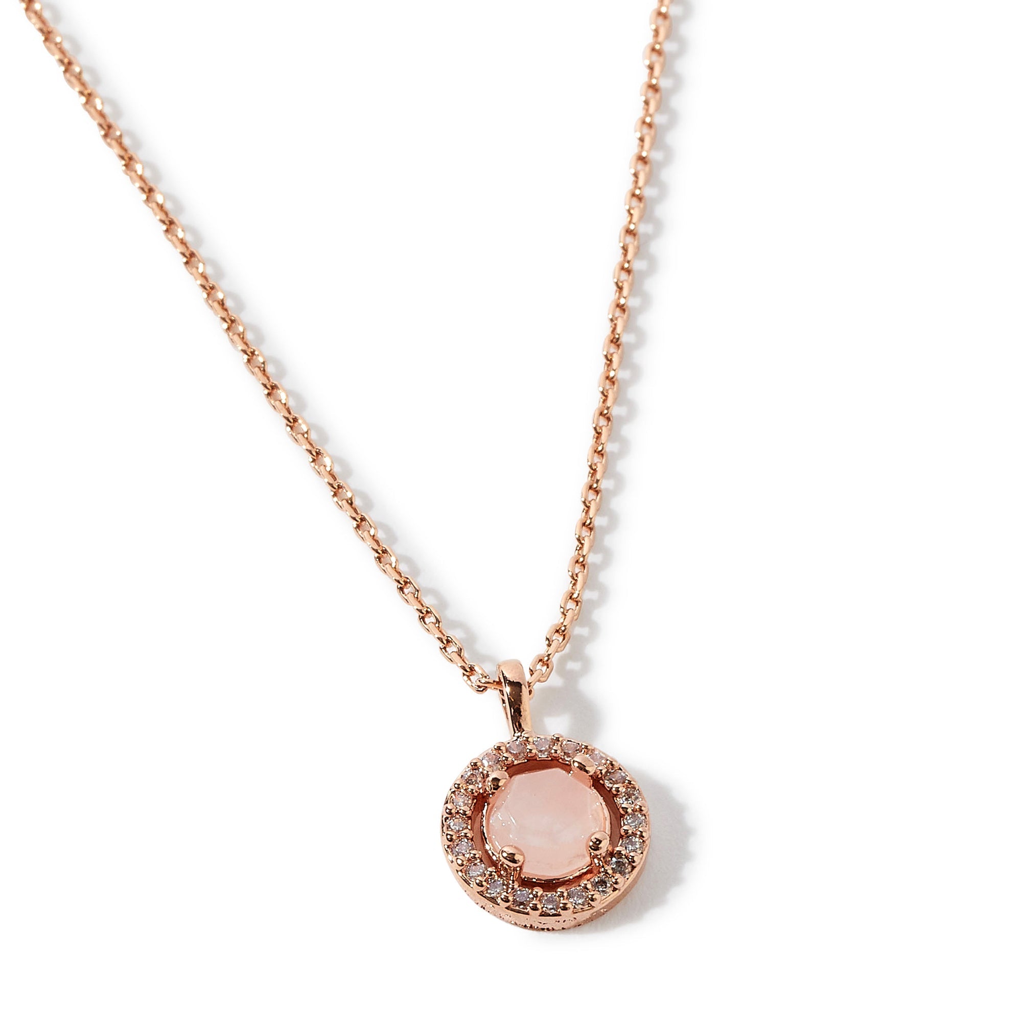Real Gold Plated Rose Quartz Halo Pendant Necklace For Women By Accessorize London