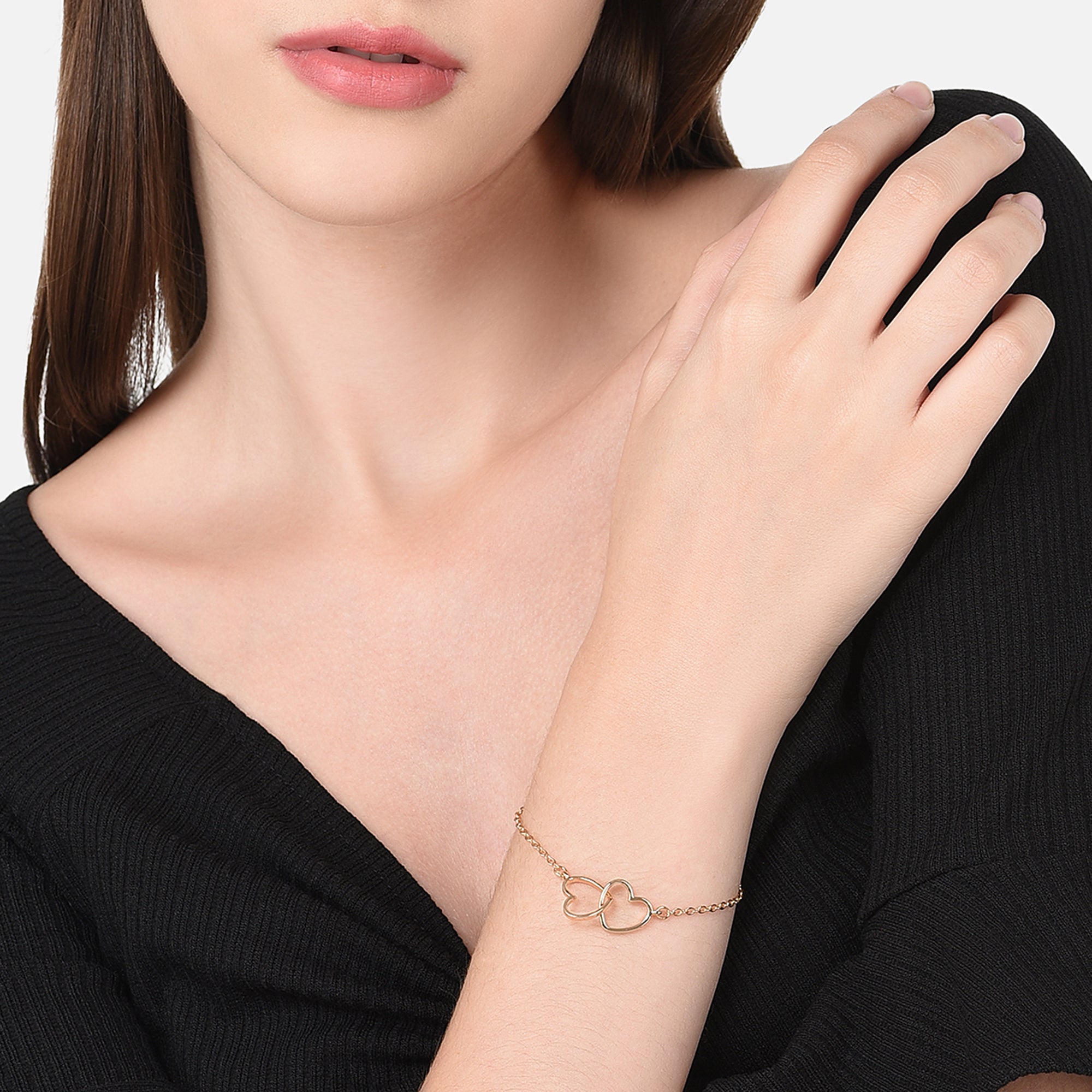 Accessorize London Women's Gold Linked Hearts Bracelet
