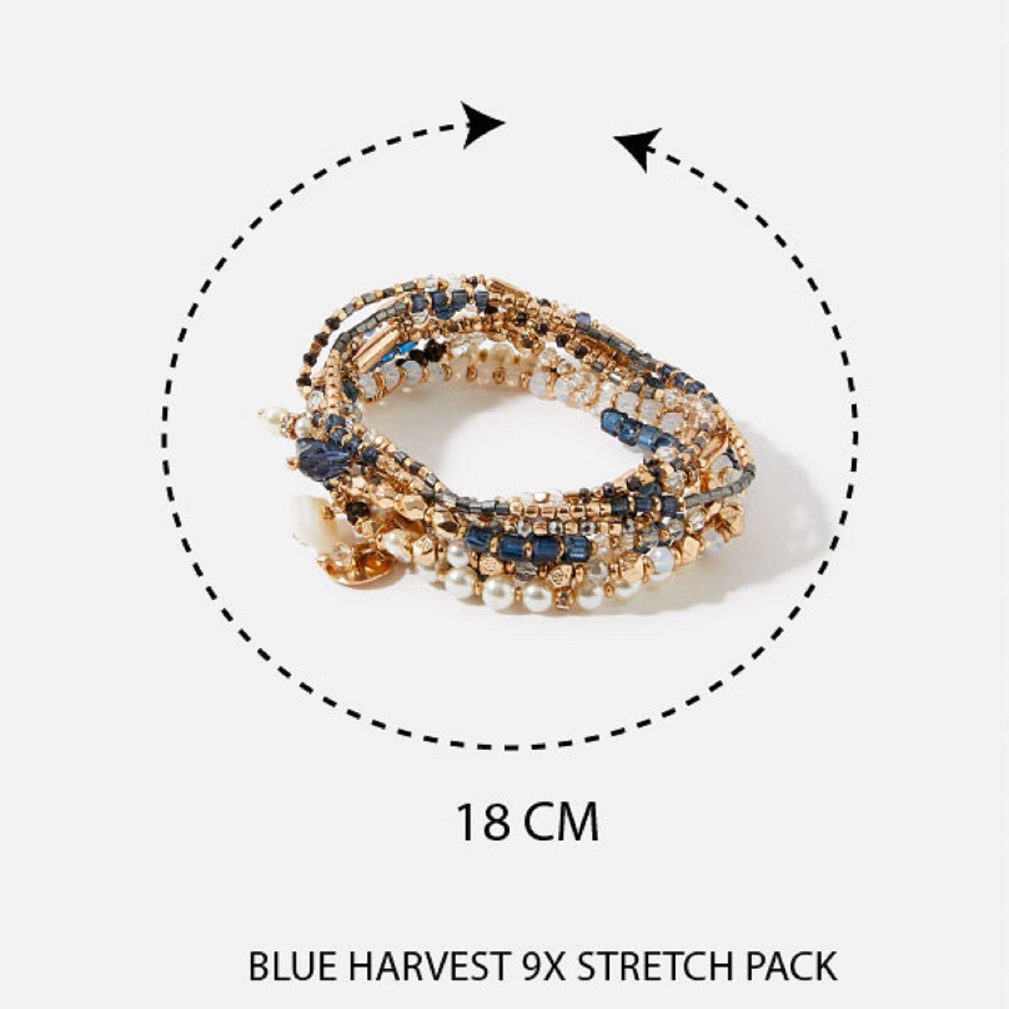 Accessorize London Women's Blue Harvest Set of 9 Stretch Bracelet pack
