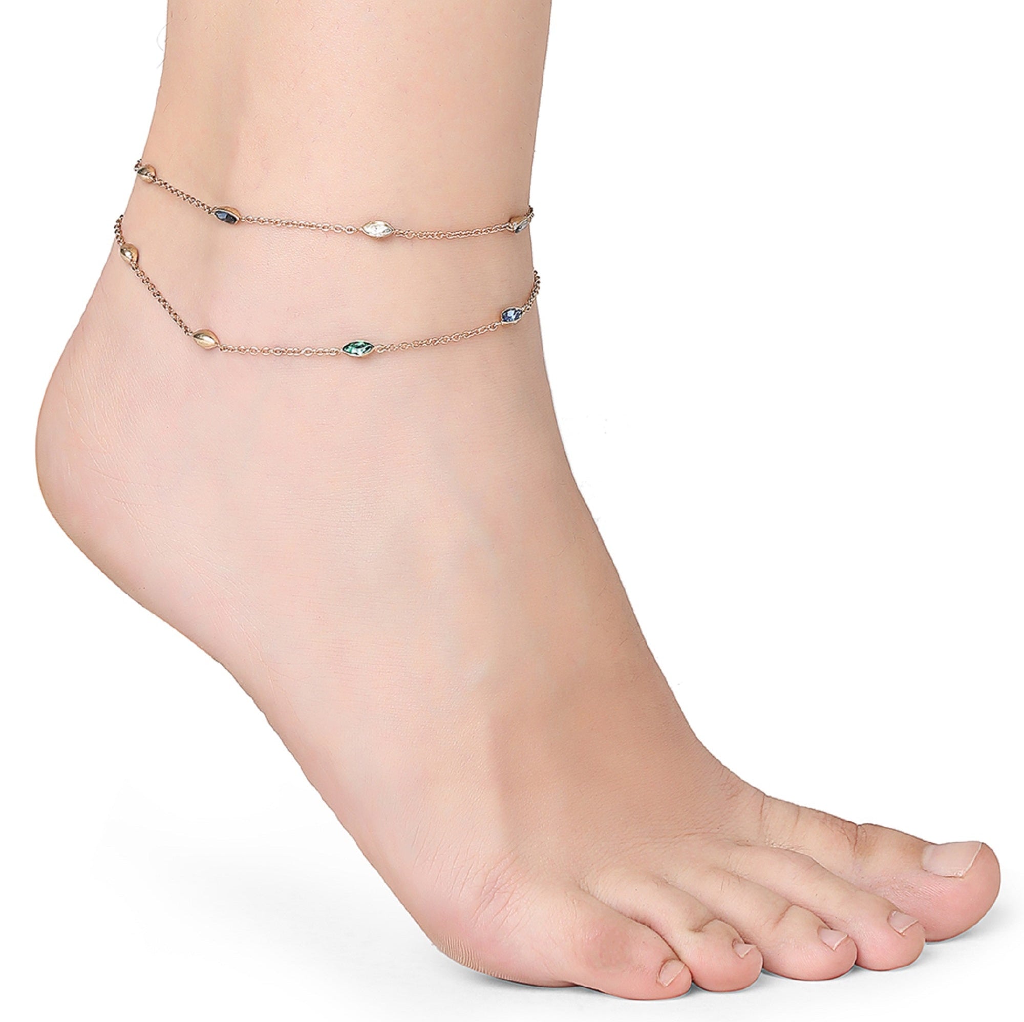 Accessorize London Women's pack of 2 Gems Chain Anklets Jewellery