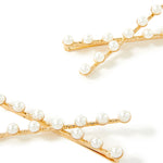 Accessorize London Women's Set of 2 Gold And Pearl Stick Slide Hair Clip