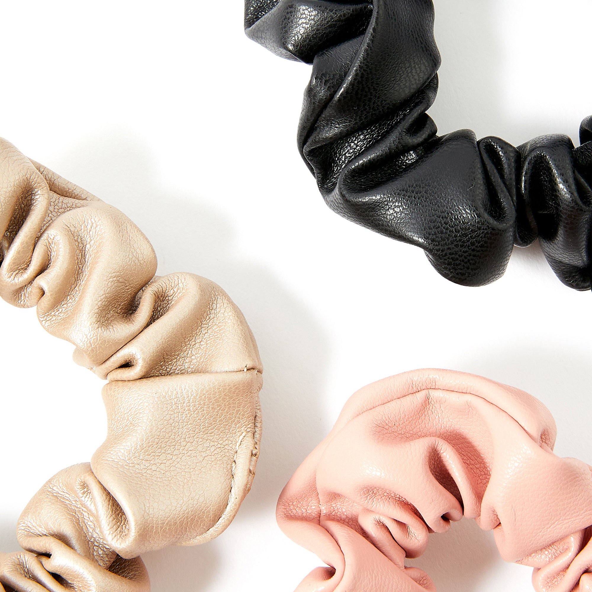 Accessorize London Women's Set of 3 Textured Pu Hair Scrunchies