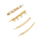 Accessorize London Women's Pack of 4 Gold Pearl Chain Slide Hair Clip