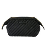 Accessorize London Women's Faux Leather Black Quilted Wash Bag