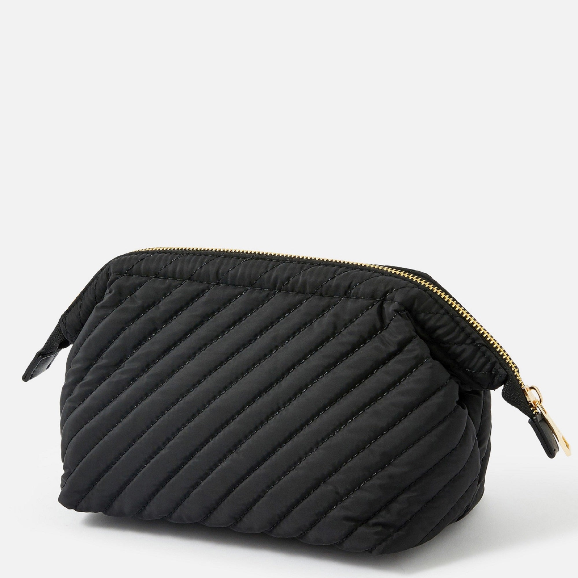 Accessorize London Women's Faux Leather Black Quilted Wash Bag