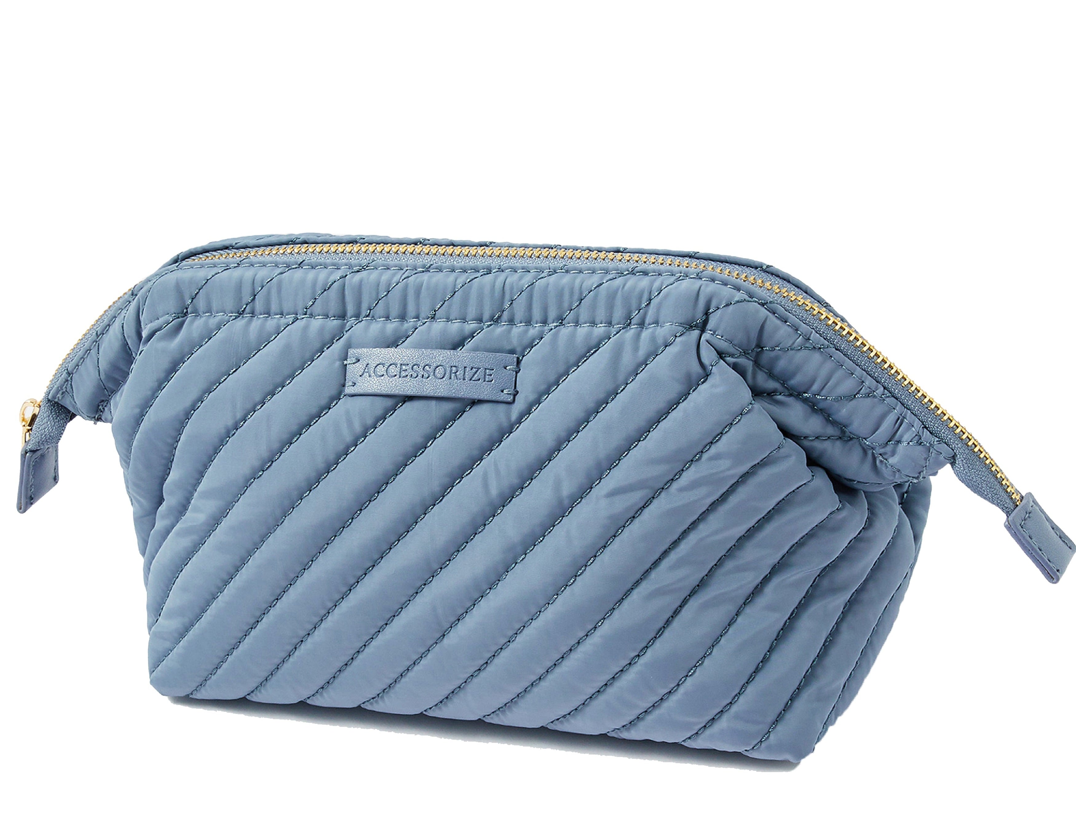 Accessorize London Women's Faux Leather Blue Quilted Wash Bag