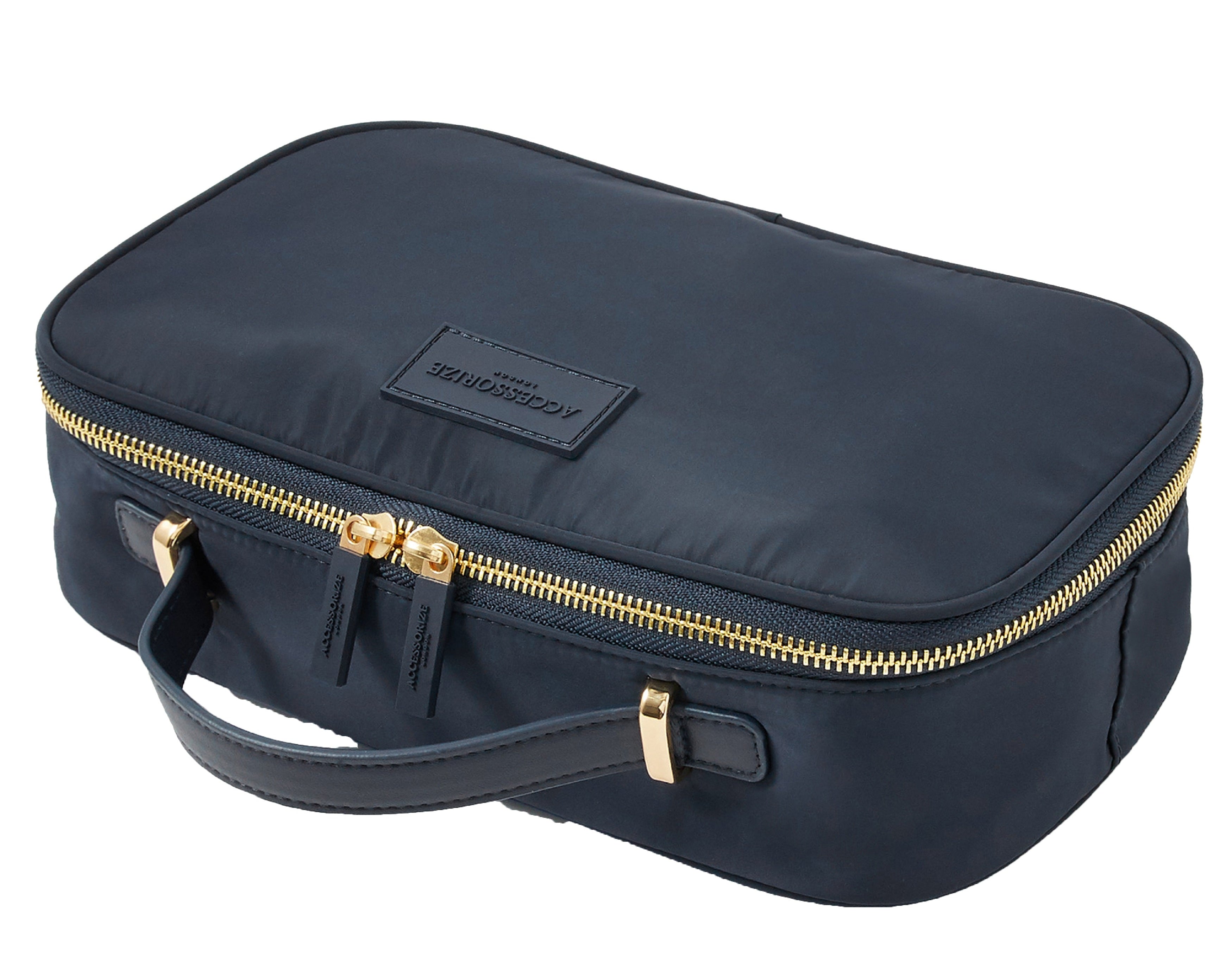 Accessorize London Women's Faux Leather Navy Large Nylon Wash Bag
