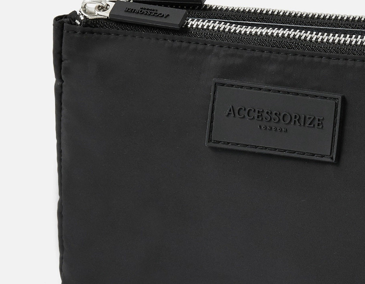Accessorize London Women's Faux Leather Black Double Zip Pouch