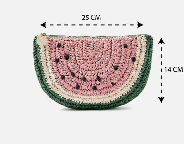 Accessorize London Women's Woven Pink Watermelon Slice Pouch Make Up Bag