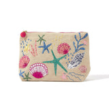 Accessorize London Women's Fabric Pink Under The Sea Embroidered Pouch Make Up bag