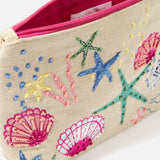 Accessorize London Women's Fabric Pink Under The Sea Embroidered Pouch Make Up bag