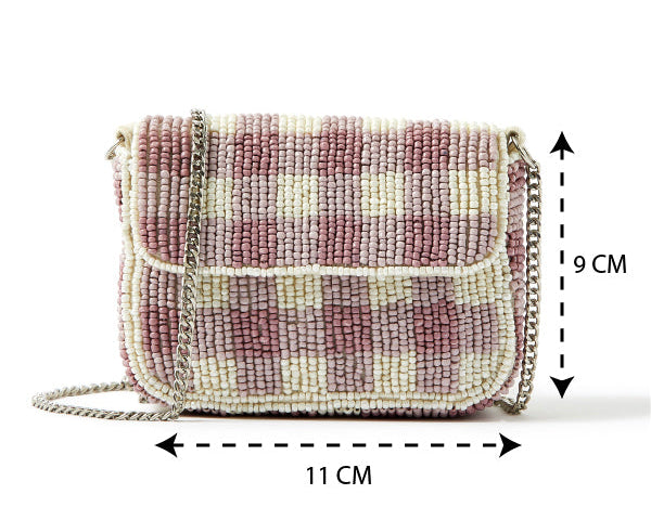 Accessorize London Women's Beaded Pink Gingham Mini Purse Bag