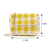 Accessorize London Women's Beaded Yellow Gingham Mini Purse Bag