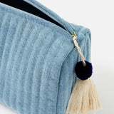 Accessorize London Women's Blue Denim Qulited Make Up Bag