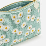 Accessorize London Women's Beaded Green Daisy Embellished PouchMake Up Bag
