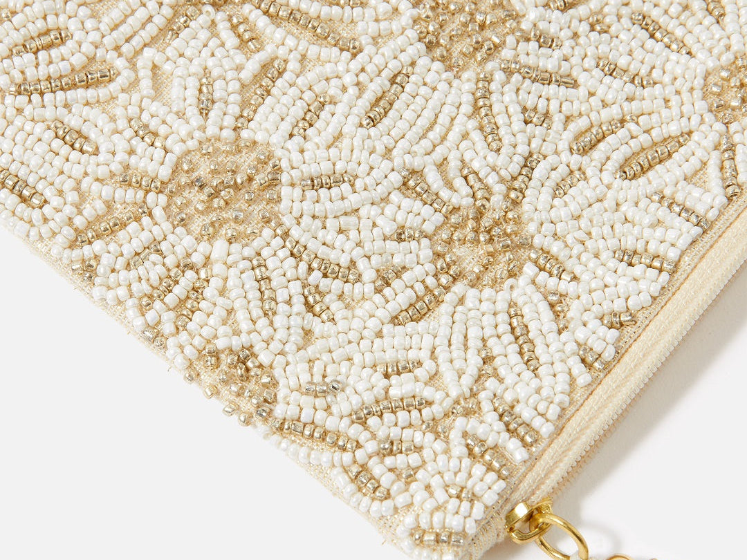 Accessorize London Women's Beaded White Daisy Embellished Pouch Make Up Bag