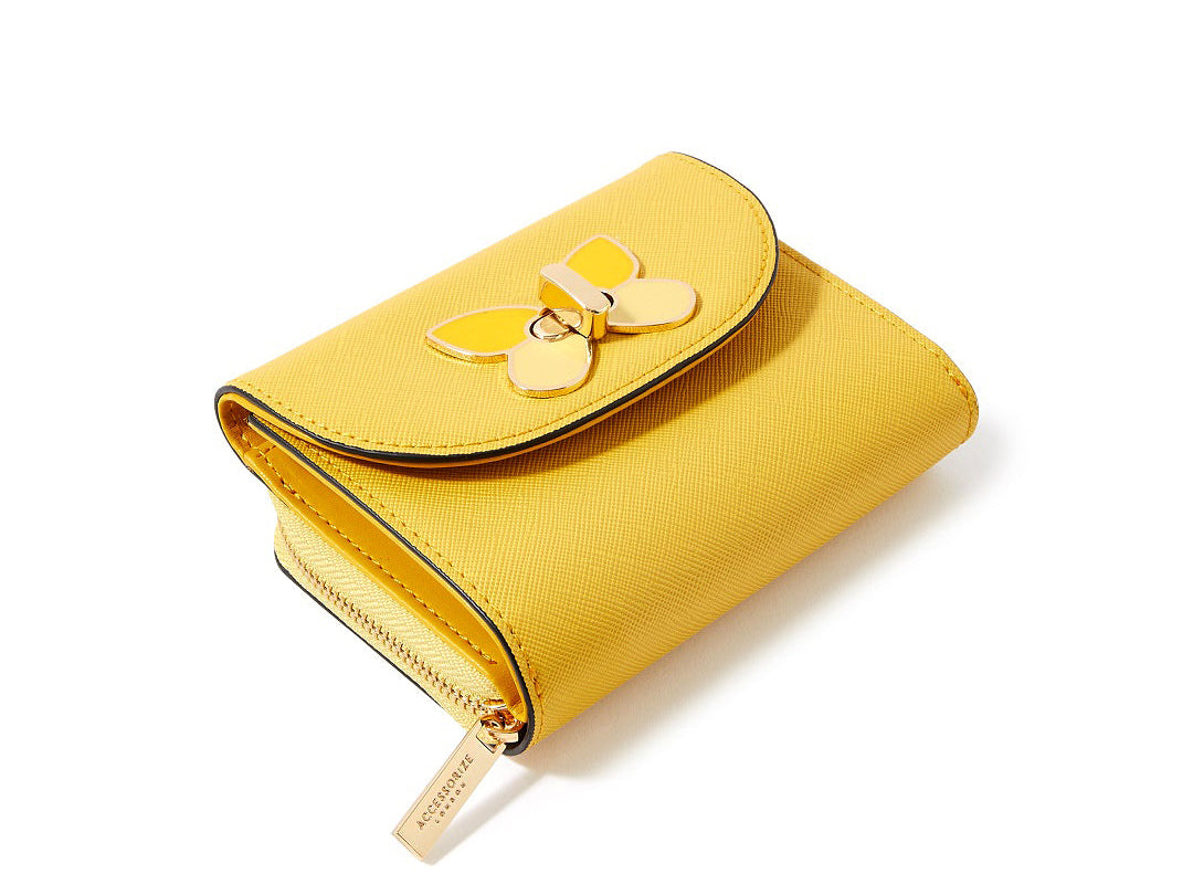 Accessorize London Women's Faux Leather Yellow Butterfly Wallet Purse
