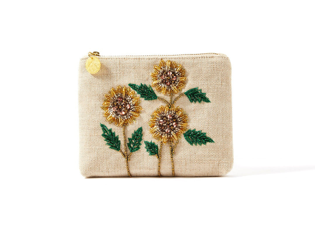 Accessorize London Women's Fabric White Sunflower Embellished Pouch Make Up Bag