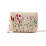 Accessorize London Women's Fabric White Flower Embroidered Make Up Bag