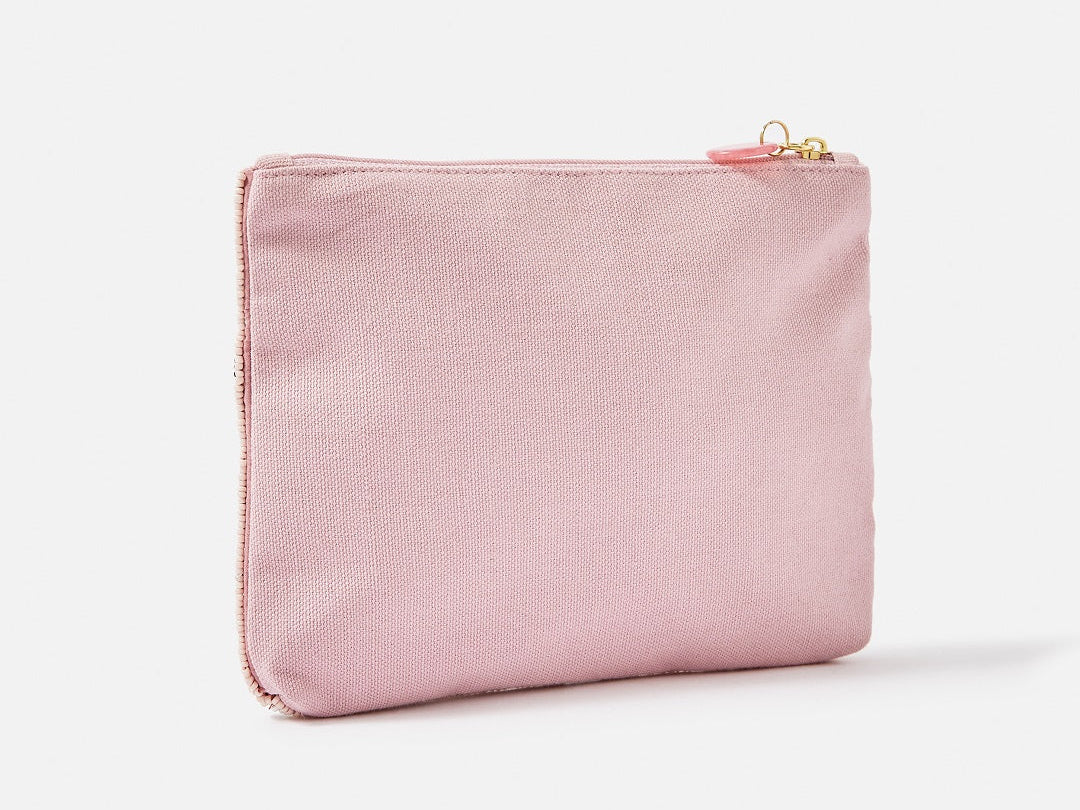 Accessorize London Women's Beaded Pink Floral Embellished Pouch Make Up Bag