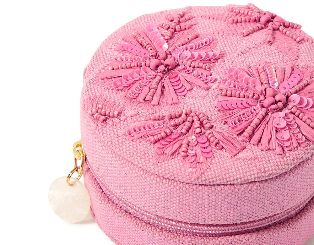 Accessorize London Women's Jute Pink Raffia Jewellery Box