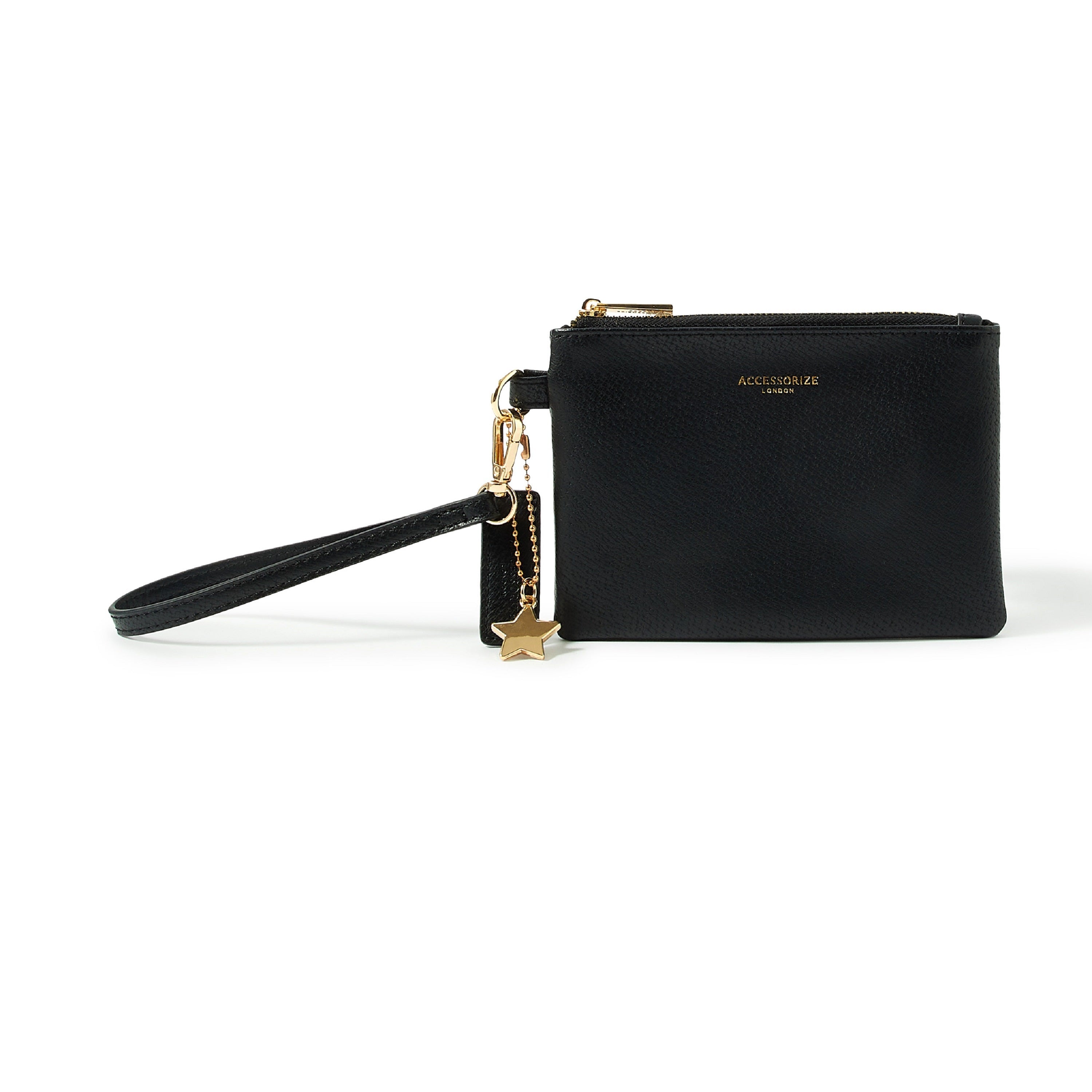 Accessorize London Women's Faux Leather Black Charm Wristlet Wallet - Accessorize India